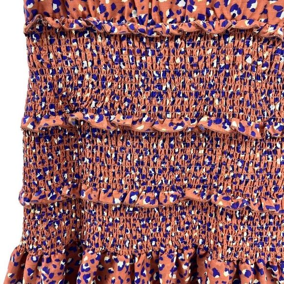 Foxiedox Mini Dress Luna Leopard Print Smocked Ruffle Flutter Sleeve M - Picture 9 of 10